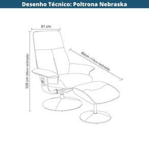 8 Poltrona Massagem Reclinavel Nebraska Rivatti PU Preto com Controle e Apoio para Pes Desenho Tecnico